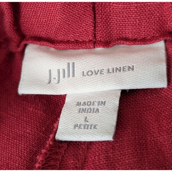 J Jill Wide Leg Crop Linen Pants Size L Petite Red Semi Elastic Waist Flat Front - Picture 3 of 10